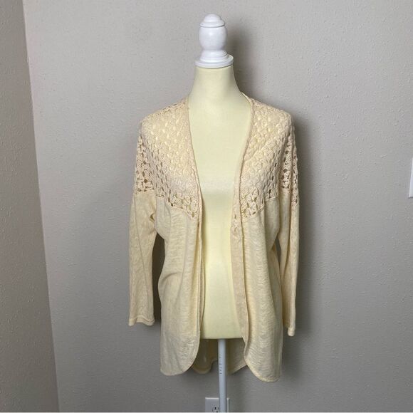 Umgee Boho Coastal Cream Open Front Crochet Knit Cardigan Women's Size Small - Picture 7 of 13